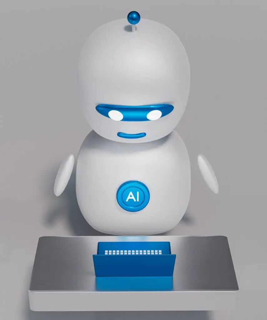 a white robot sitting on top of a table